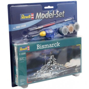 KIT PARA MONTAR REVELL MODEL SET NAVIO DE GUERRA ALEMÃO BISMARCK 1/1200 31 PEÇAS COMPLETO COM TINTAS COLA E PINCEL REV 65802